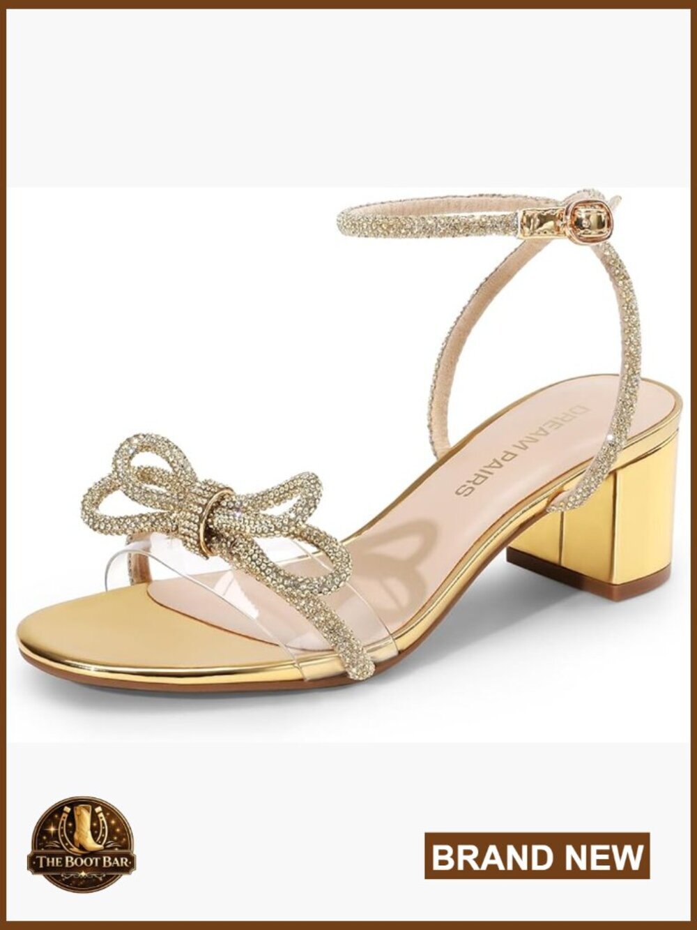 Double Bowknot Crystal Sandals Low Chunky Heels Slingback Dress Shoes Wedding